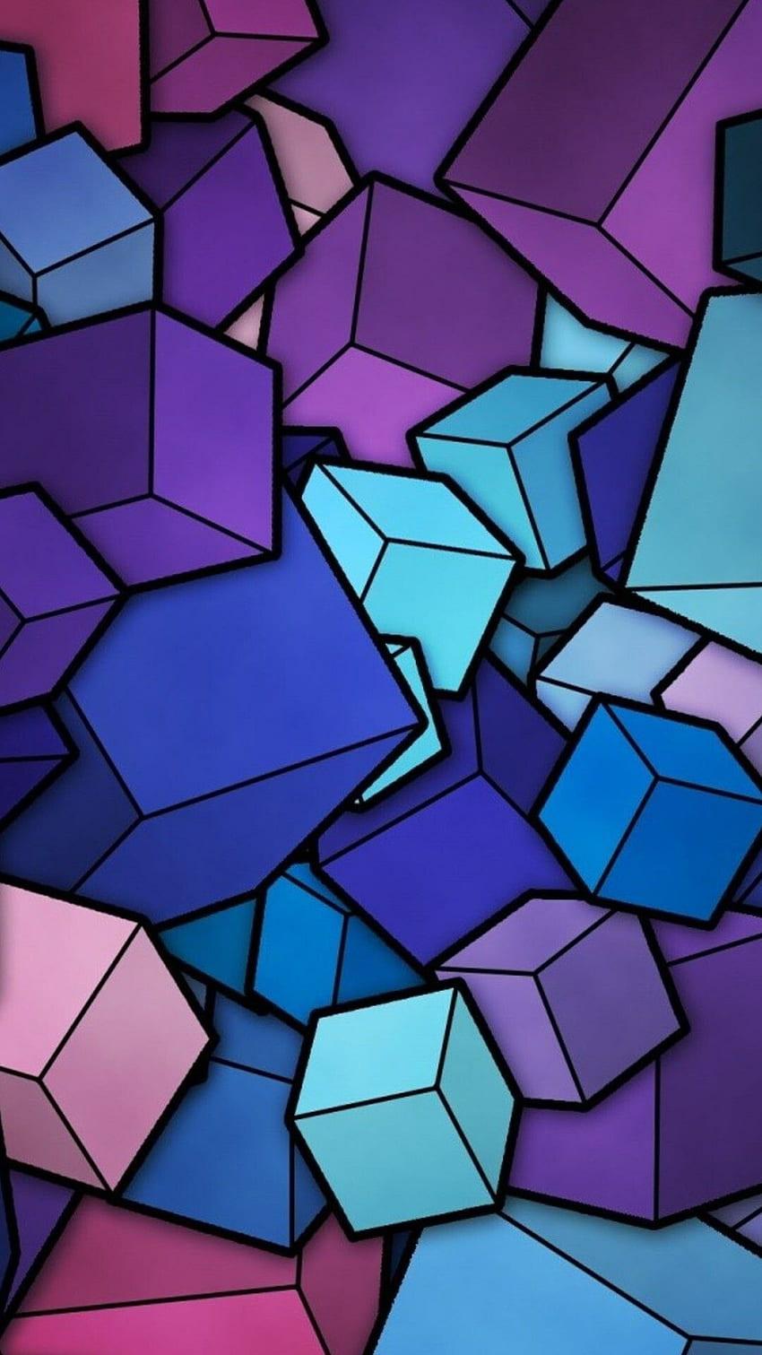 Cubos abstractos azules cian y púrpuras. iPhone abstracto, Genial para teléfonos, Android fondo de pantalla del teléfono