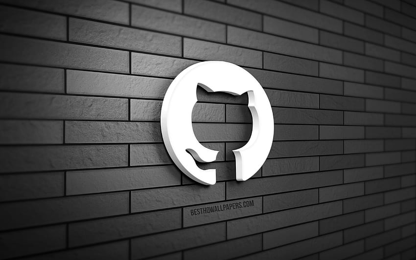 Github 3D logosu, gri brickwall, yaratıcı, sosyal ağlar, Github logosu, 3D sanat, Github HD duvar kağıdı