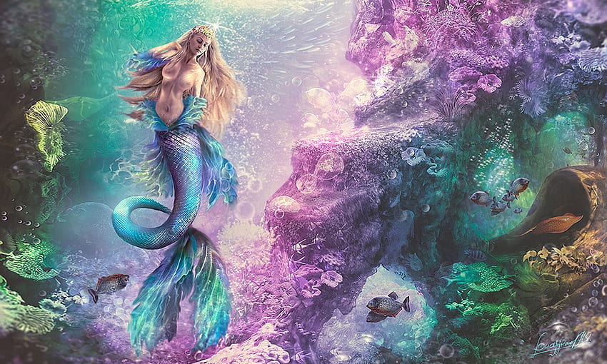 Putri Duyung Cantik, melamun, Putri Duyung, laut, magis, air Wallpaper HD