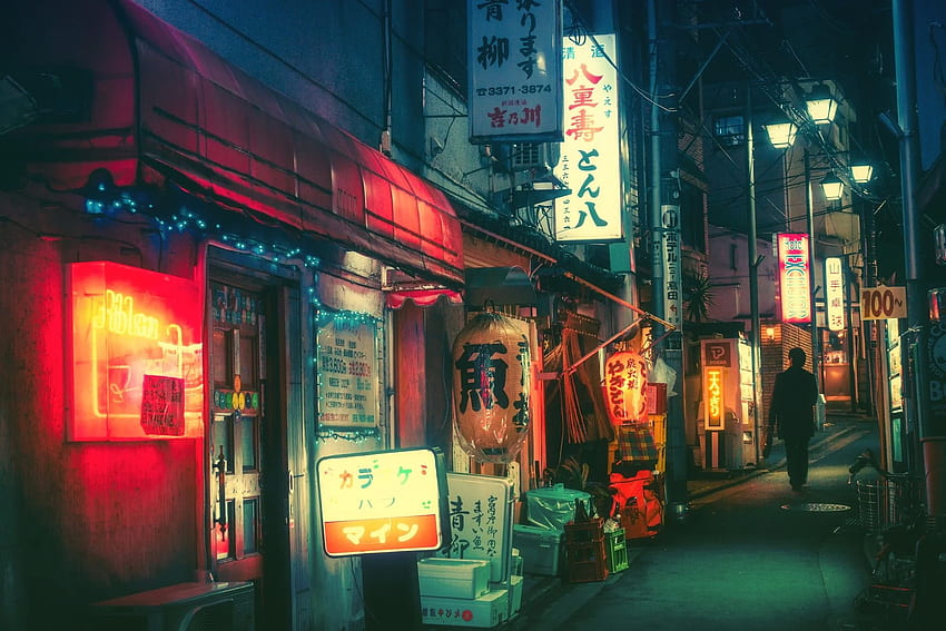 : Japan, city, street, night, neon, road, evening, town HD wallpaper