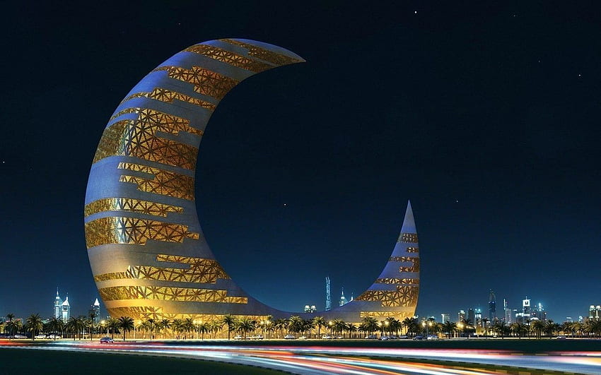 Modern Crescent Moon Tower Beautiful Dubai, Modern City HD wallpaper