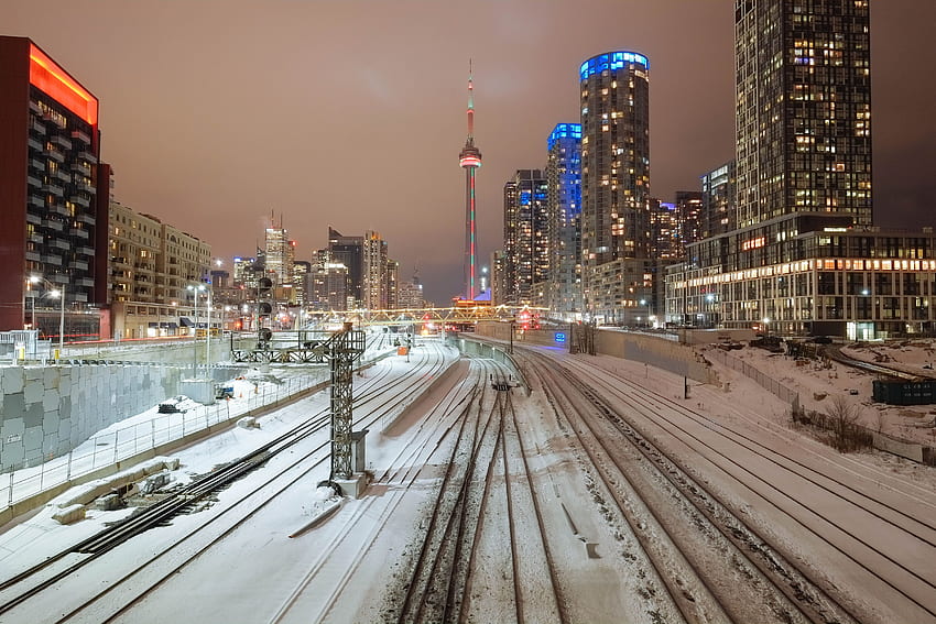 Train rails covering snow, toronto, Torento HD wallpaper