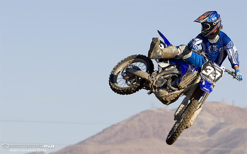 2009 Yamaha YZ250F In Action, azul, motos sujas, estilo, motos, yamaha papel de parede HD