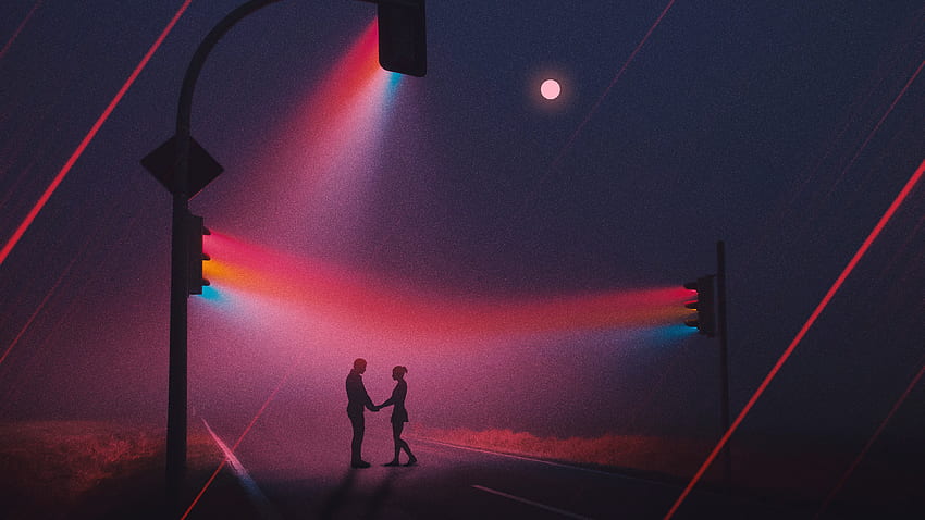 Love Couple Traffic Lights Neon Artwork HD wallpaper