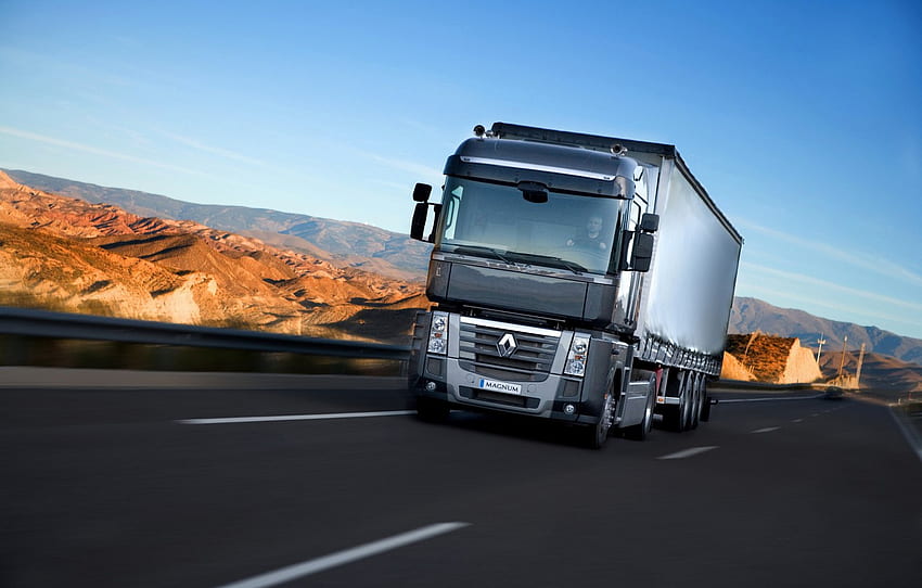 road, movement, black, truck, Renault, Magnum, tractor, , the trailer, Renault Trucks for , section грузовики HD wallpaper