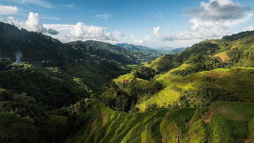 山: ワンダフル バレー フィリピンの田園地帯の草の村、フィリピンの風景 高画質の壁紙