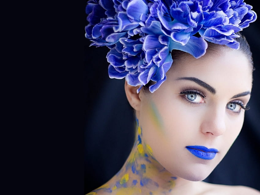 Blue, color, flower, woman, beauty, female HD wallpaper