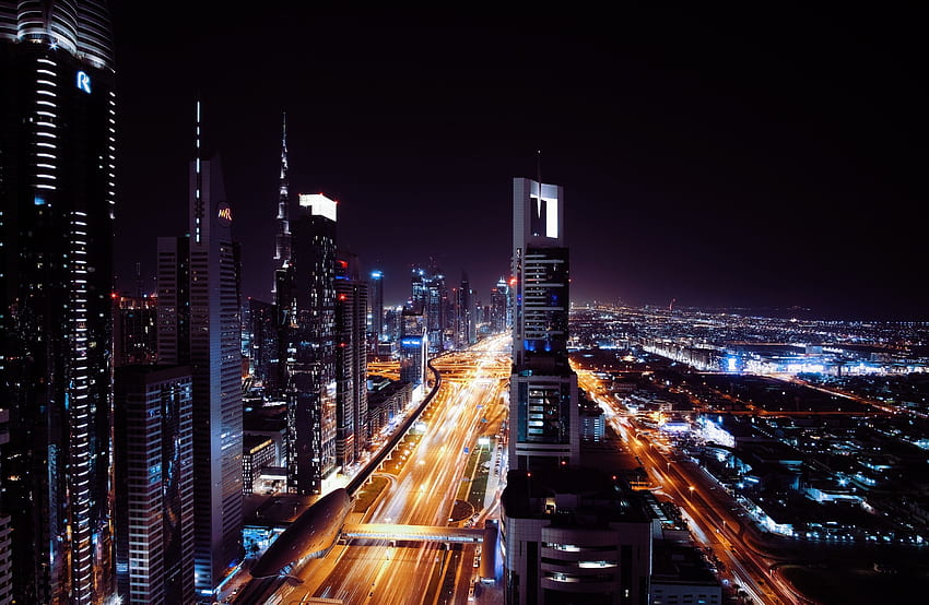Miasta, Dubaj, miasto nocą, Zjednoczone Emiraty Arabskie Tapeta HD