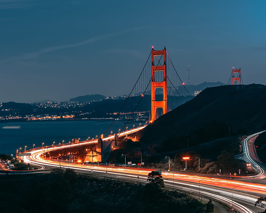 Нощ, мост, Golden Gate Bridge, магистрала HD тапет