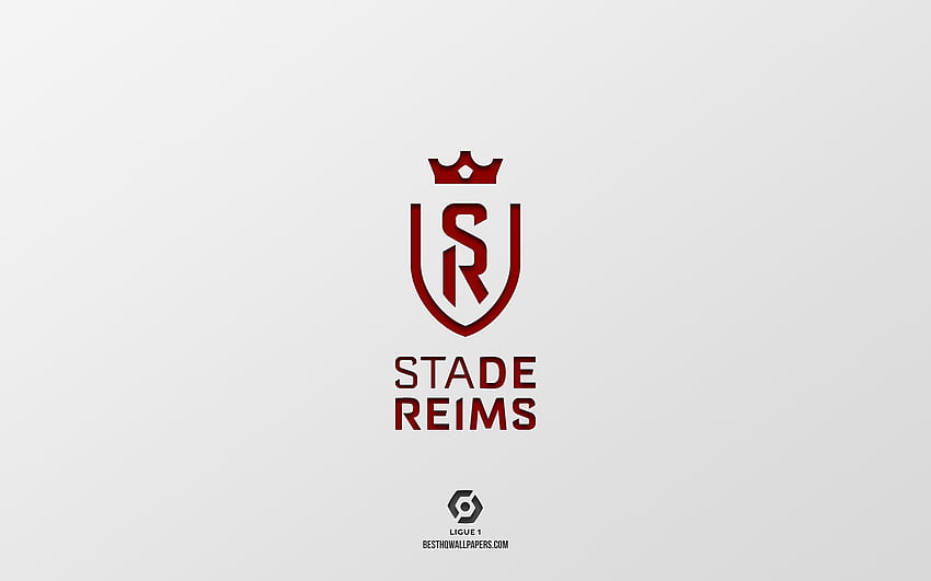 Stade de Reims, 흰색 배경, 프랑스 축구팀, Stade de Reims 엠블럼, Ligue 1, Reims, 프랑스, ​​축구, Stade de Reims 로고 HD 월페이퍼