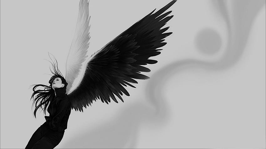 Preview angel, wings, white, black, girl HD wallpaper
