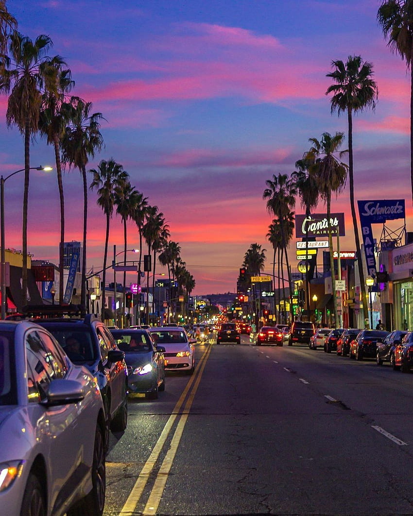 West Hollywood Kalifornien. Himmelsästhetik, Los Angeles, Stadtästhetik, Hollywood bei Nacht HD-Handy-Hintergrundbild