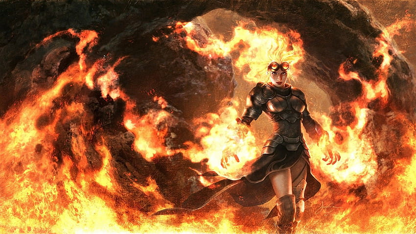 women, flames, fire, Magic The Gathering HD wallpaper
