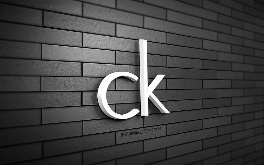 Logo Calvin Klein 3D, , muro di mattoni grigio, creativo, marchi, logo Calvin Klein, arte 3D, Calvin Klein Sfondo HD