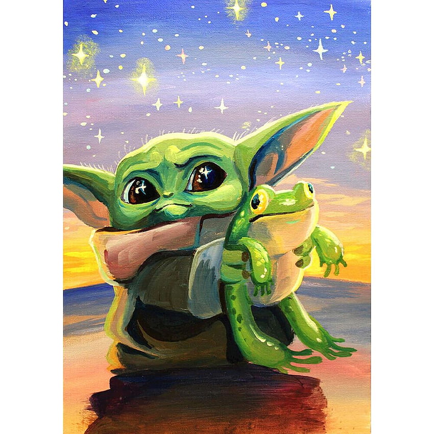 다이아몬드 페인팅 풀 드릴 라운드 스타워즈 만달로리안 베이비 요다 & 개구리. eBay in 2021. Yoda art, Star wars painting, 요다 HD 전화 배경 화면