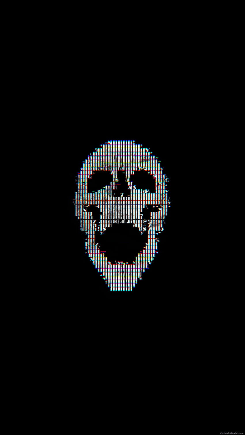 Ilustración de calavera negra y gris, arte glitch, calavera, arte ASCII, Skull Aesthetic fondo de pantalla del teléfono