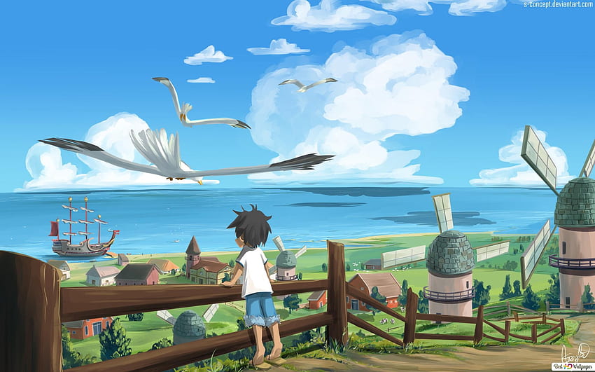 ONE PIECE NETFLIX FAN – Shanks Ship and Windmill Village / Twitter, One Piece Scene HD-Hintergrundbild