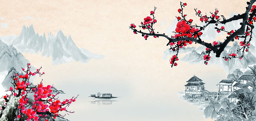 水墨画、中国の山の絵 高画質の壁紙