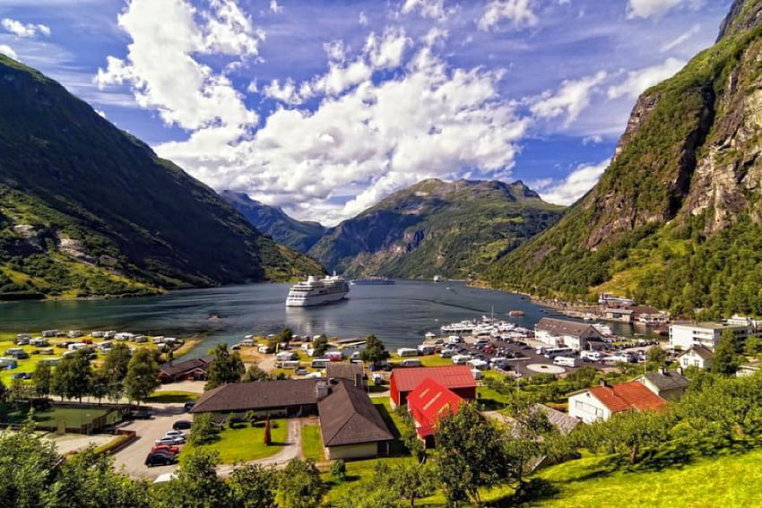 Nave nel lago, nave, bella, Norvegia, lago Sfondo HD