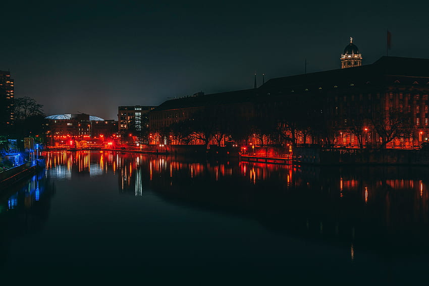 Cities, Rivers, Berlin, Shore, Bank, Night City, City Lights, Germany HD wallpaper
