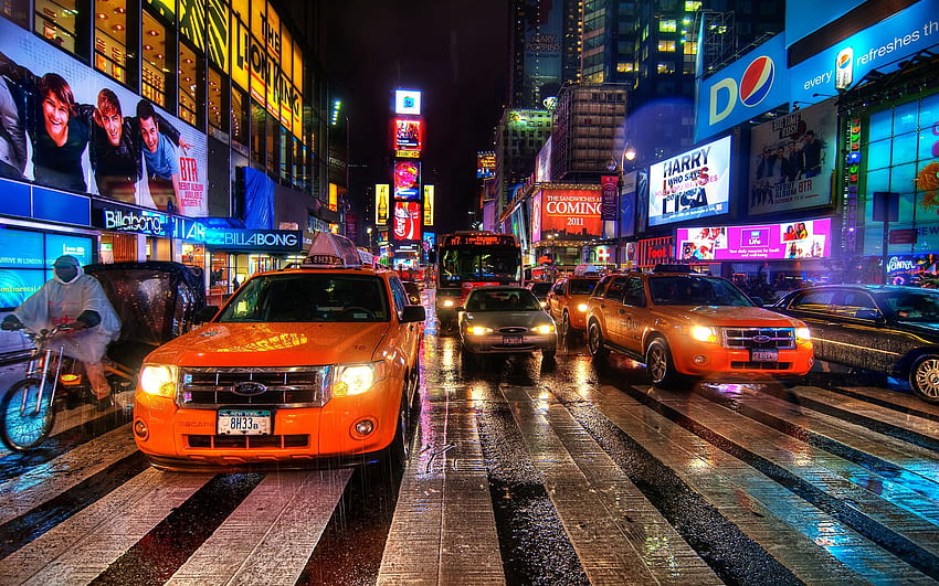 Cidades, Noite, Táxi, Nova York, Faixa de pedestre, Travessia de pedestres papel de parede HD