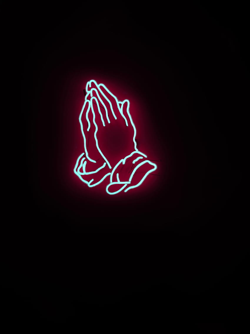 Dark, Neon, Hands, Prayer HD phone wallpaper
