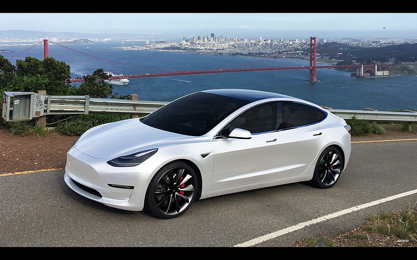 Tesla Model 3. Produkte, die ich liebe. Tesla-Elektroauto, weißes Tesla-Modell 3 HD-Hintergrundbild