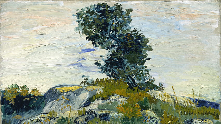 ヴィンセント・ヴァン・ゴッホ、樫の木のある岩 高画質の壁紙