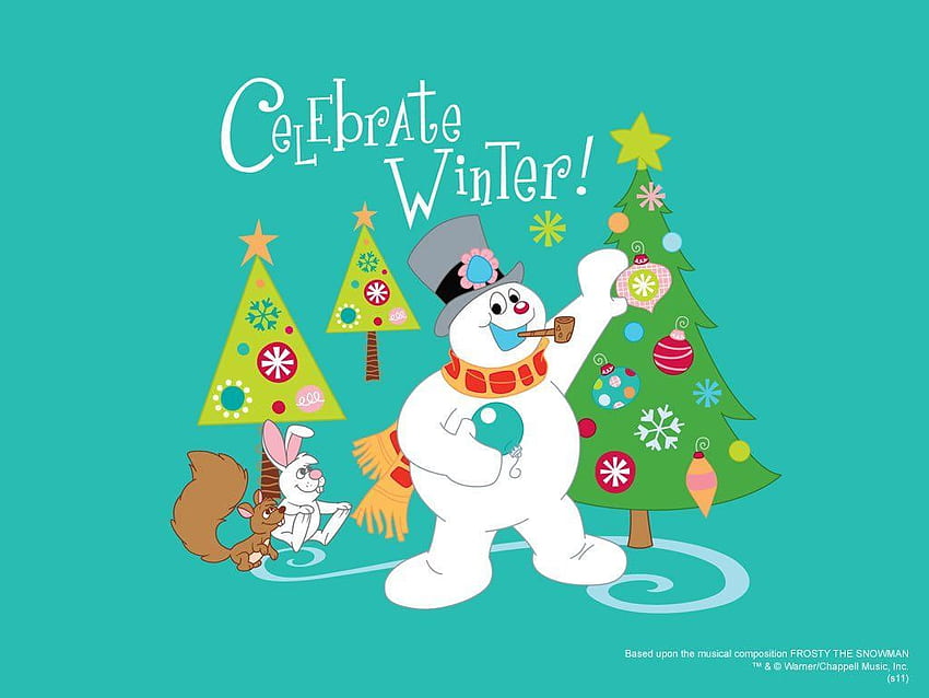 เฉลิมฉลองวันแรกของฤดูหนาวด้วย Frosty the Snowman และไอคอนต่างๆ คริสต์มาสแบบวินเทจ ตุ๊กตาหิมะ Frosty เทศกาลคริสต์มาส วอลล์เปเปอร์ HD