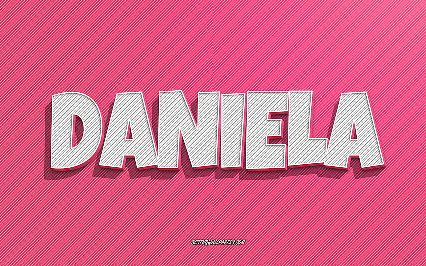Даниела, фон с розови линии, с имена, име Даниела, женски имена, поздравителна картичка на Даниела, щрих, с име Даниела HD тапет