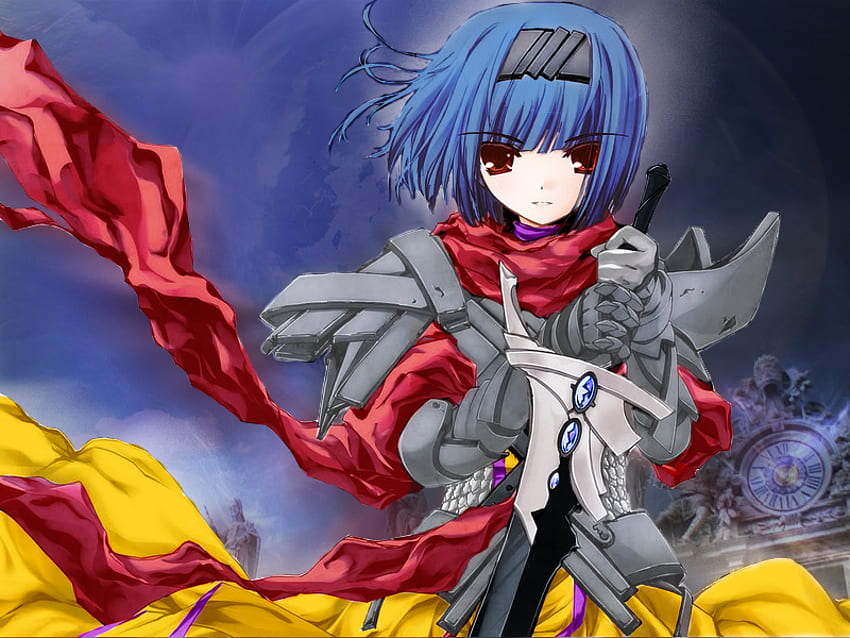 Prajurit Anime, malam, biru, pedang, anime, merah, prajurit Wallpaper HD