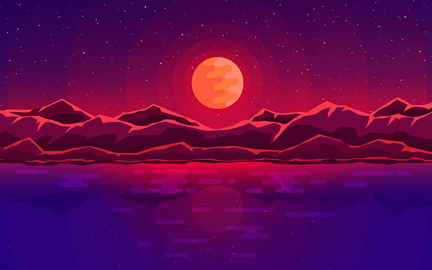 Mountain Moon Nightscape HD wallpaper