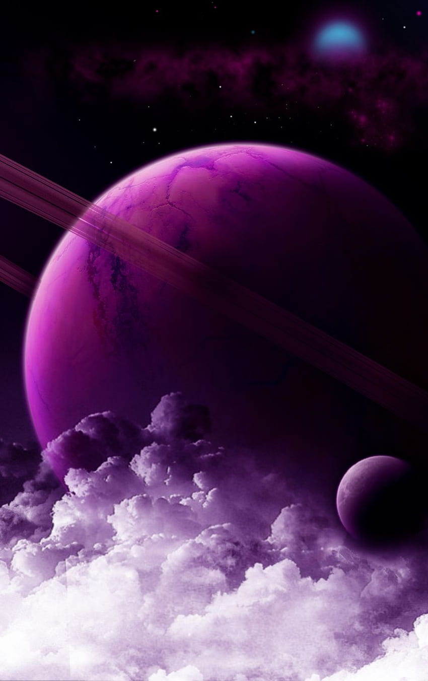 planet ring, purple clouds, fantasy, space, art, iphone 5, iphone 5s, iphone 5c, ipod touch, , background, 23145 HD phone wallpaper