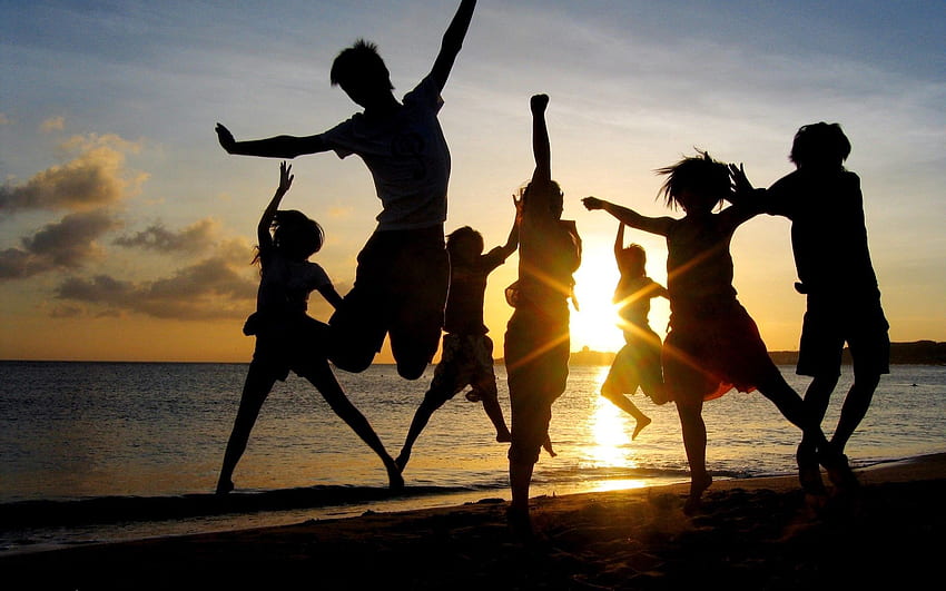 People, Sunset, Dark, Shine, Light, Bounce, Jump, Happiness HD wallpaper