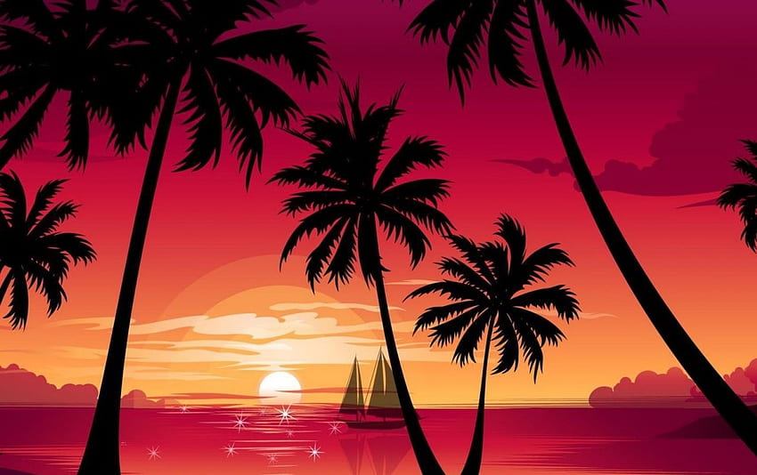 Pink Palm Beach Ocean Ship . Pink Palm Beach Ocean Ship HD wallpaper ...
