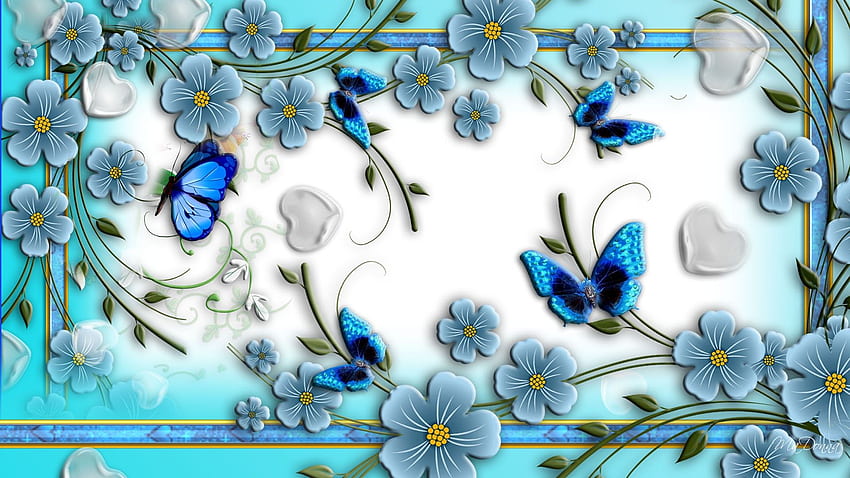 Cute 3D Butterfly - Blue Wedding Frame Background Png - HD wallpaper