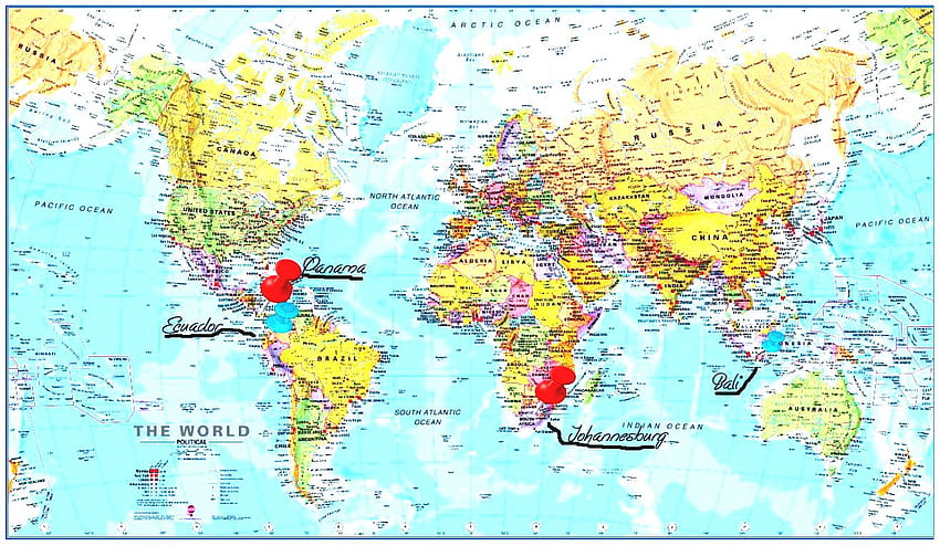 Weltkarte mit Kontinenten und Städten als beste politische Landkarte HD-Hintergrundbild