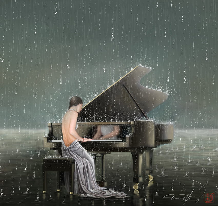 Evening Sonata, night, raining, rain, sonata, alone, lonely, sadness, sad, music, piano, trist, evening HD wallpaper