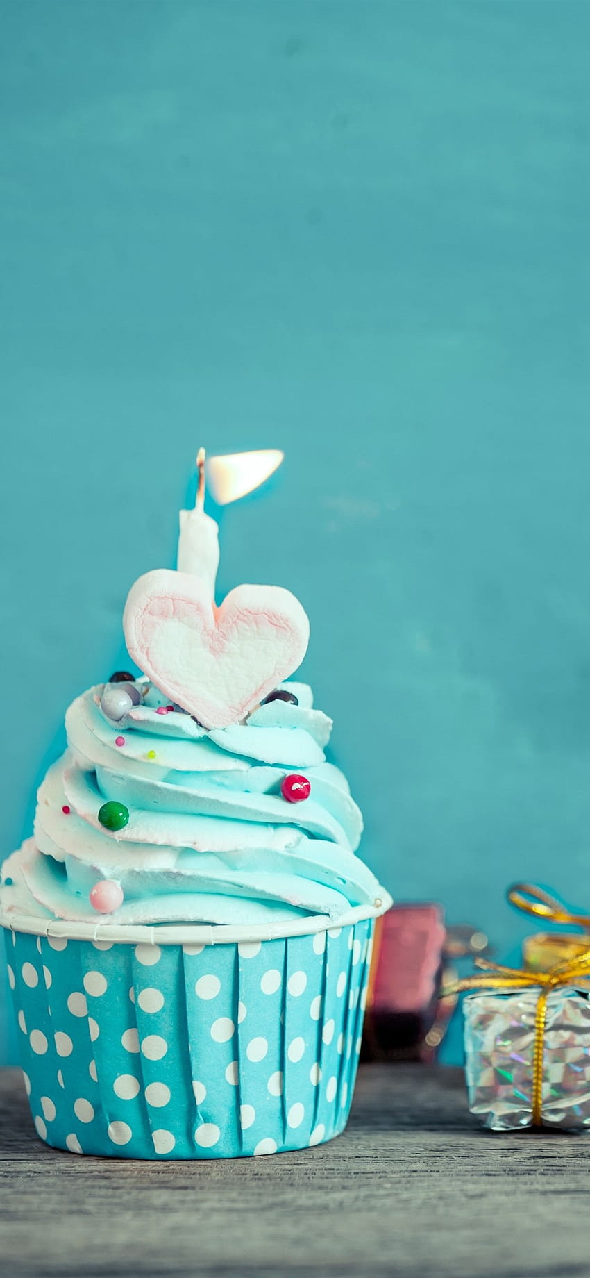 Birtay cake, blue cream, candle, love heart, gifts HD phone wallpaper