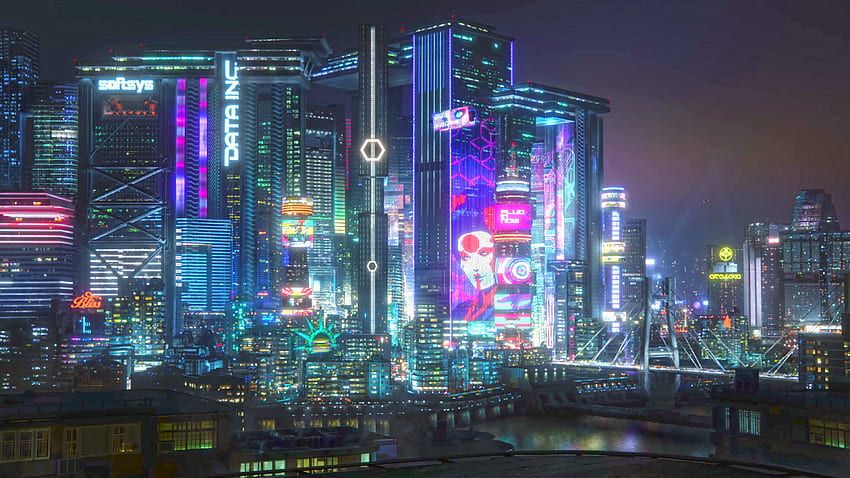 Wallpaper cyberpunk, city, buildings, art desktop wallpaper, hd image,  picture, background, 13377a