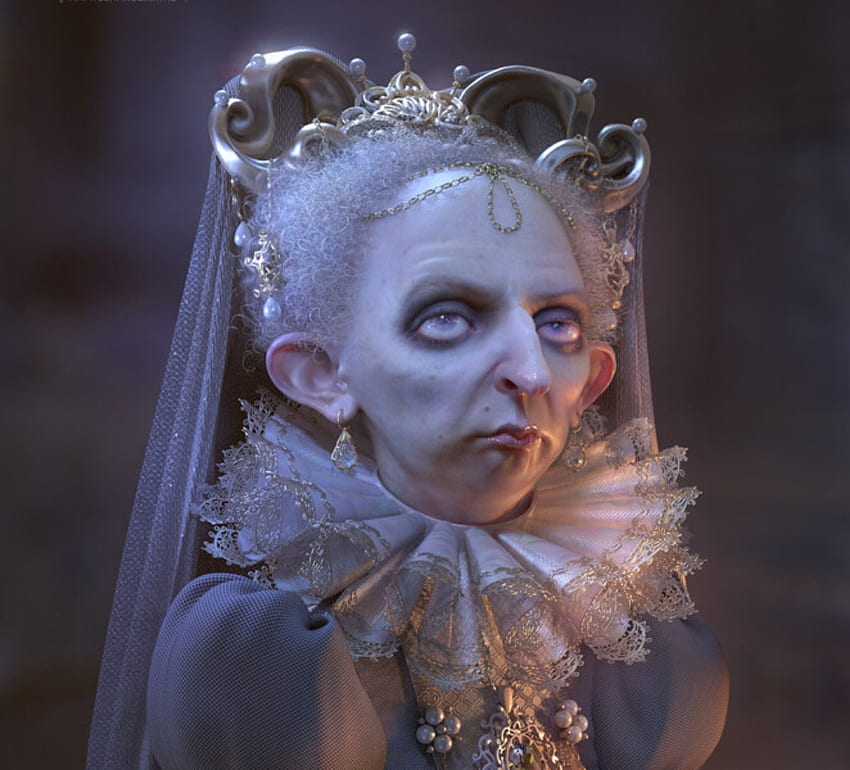 Lady Opossum, old, fantasy, ugly, face, cornacchiaart, woman, blue, olga cornacchia, cornacchia art HD wallpaper