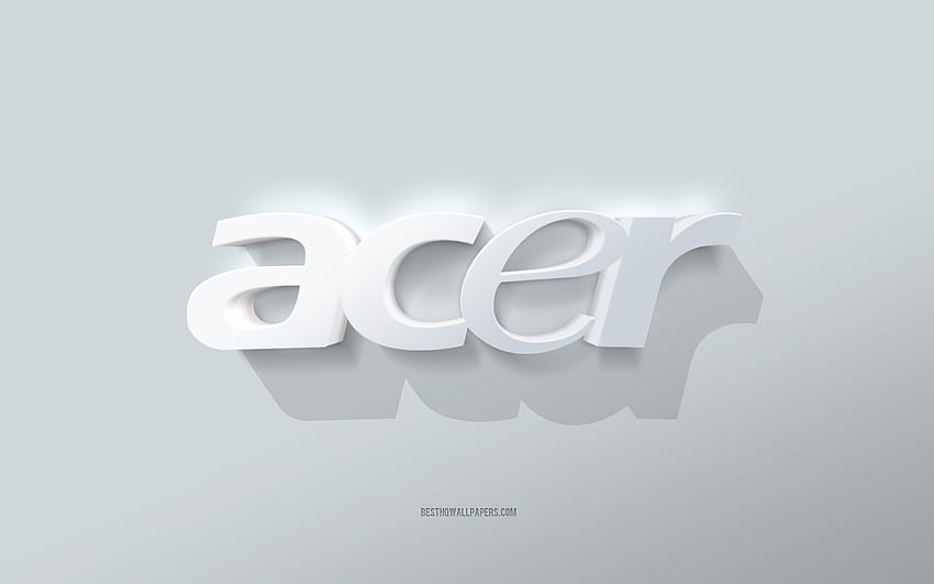 Лого на Acer, бял фон, лого на Acer 3d, 3d изкуство, Acer, 3d емблема на Acer HD тапет