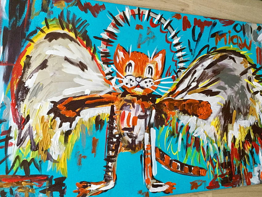 CAT LA FALLEN ANGEL VERSION OF FAMOUS PAINTING BY JEAN MICHEL BASQUIAT, Jean-Michel Basquiat HD wallpaper