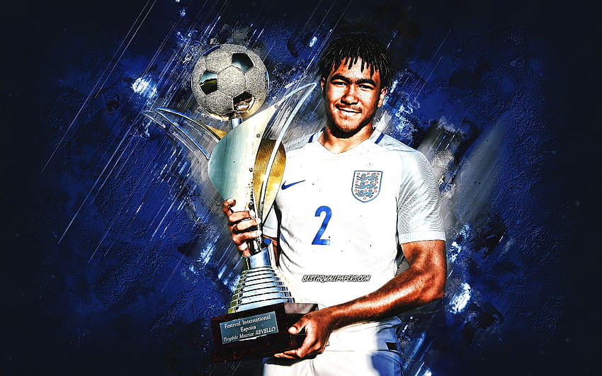 Reece James, England national football team, english soccer player, Reece James with cup, England, soccer, blue stone background for with resolution . High Quality HD wallpaper