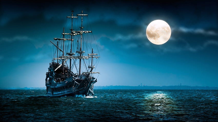 ボートオーシャン。 、背景、、アート。 古い帆船, 夜の海, 帆船 高画質の壁紙
