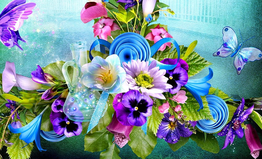 나비와 꽃, 나비, 꽃, 예쁜, 예술 HD 월페이퍼