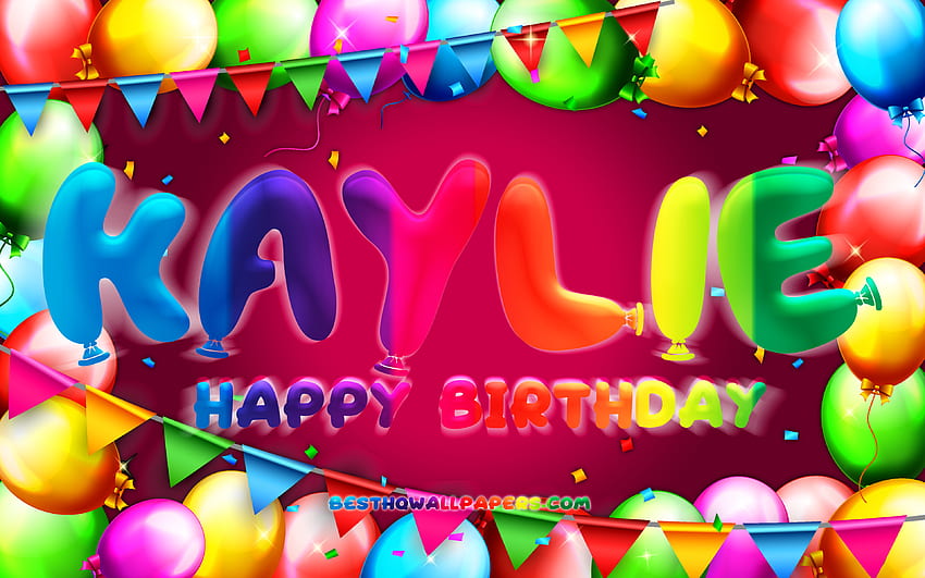 Happy Birtay Kaylie, , colorful balloon frame, Kaylie name, purple background, Kaylie Happy Birtay, Kaylie Birtay, popular american female names, Birtay concept, Kaylie HD wallpaper