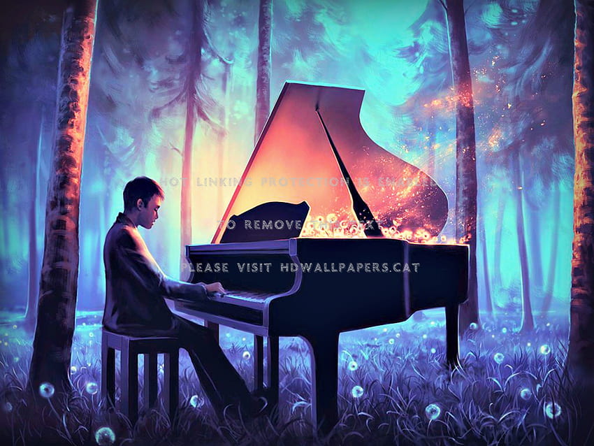 he plays piano in the dark' night painting, Playing Piano HD wallpaper