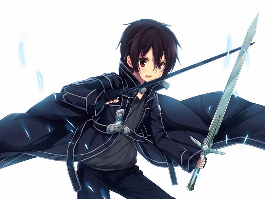 Kirito, kurzes Haar, weiß, Anime, niedlich, Schwertkunst online, dunkel, Schwert, Junge, braunes Haar HD-Hintergrundbild