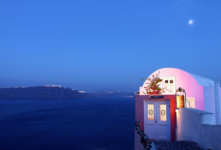 Santorini, Grecja, Oia, Morze Egejskie Tapeta HD